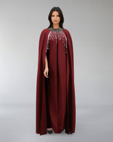 Embellished High-Neck Gown with Flowing Cape – ASITRD